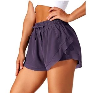 HALARA Drawstring Flowy Contrast Mesh 2-in-1 Purple Shorts Size M